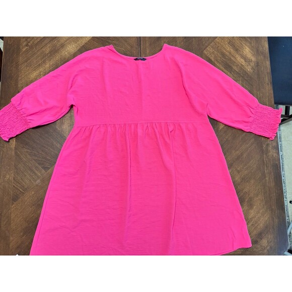 Dokotoo Women's Plus Size 2x Long Sleeve Crew Neck Tunic Mini Dress Bright Pink - Picture 1 of 5